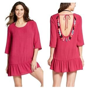 Open Back with Tassels Dress Long Sleeve Crinkle S